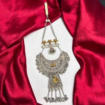 Oxidized Brass Silver Chabi Challa Saree Pin, Peacock Motif, Tribal Jewelry  2