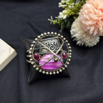 Oxidized Silver Cuff Bracelet, Pink Fusion Agate Statement Bangle 2