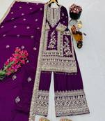 wine designer party wear top pant & dupatta set