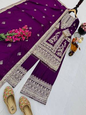wine designer party wear top pant & dupatta set 2