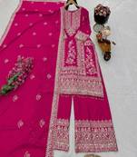 pink designer party wear top pant & dupatta set