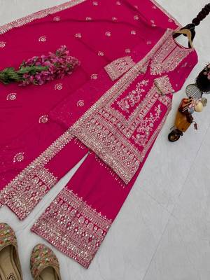 pink designer party wear top pant & dupatta set 2