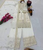 white designer party wear top pant & dupatta set