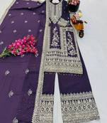 purple designer party wear top pant & dupatta set