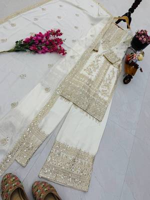 white designer party wear top pant & dupatta set 2