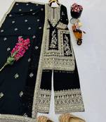 black designer party wear top pant & dupatta set