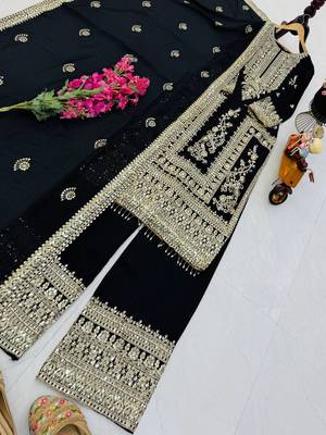black designer party wear top pant & dupatta set 2