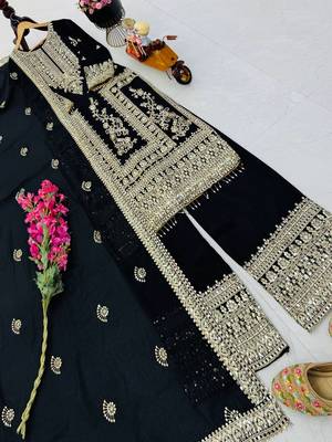 black designer party wear top pant & dupatta set 3