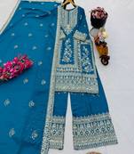 sky blue designer party wear top pant & dupatta set