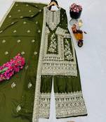 green designer party wear top pant & dupatta set