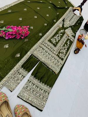 green designer party wear top pant & dupatta set 2
