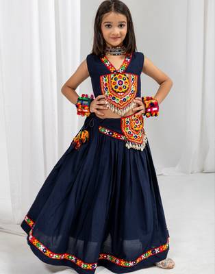 Navy blue navratri girls lehenga choli | rayon cotton kodi katchi work garba wear 1