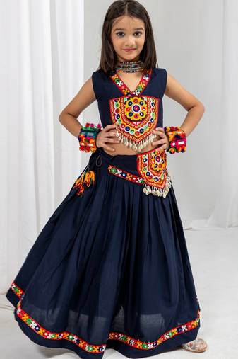 Navy blue navratri girls lehenga choli | rayon cotton kodi katchi work garba wear
