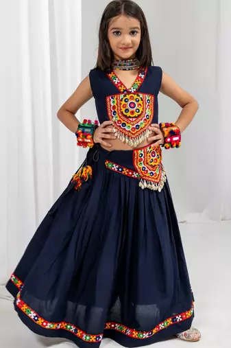 Navy blue navratri girls lehenga choli | rayon cotton kodi katchi work garba wear