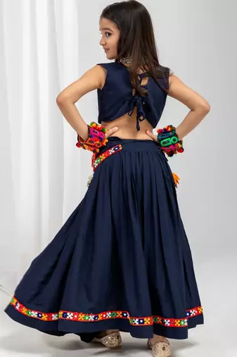 Navy blue navratri girls lehenga choli | rayon cotton kodi katchi work garba wear