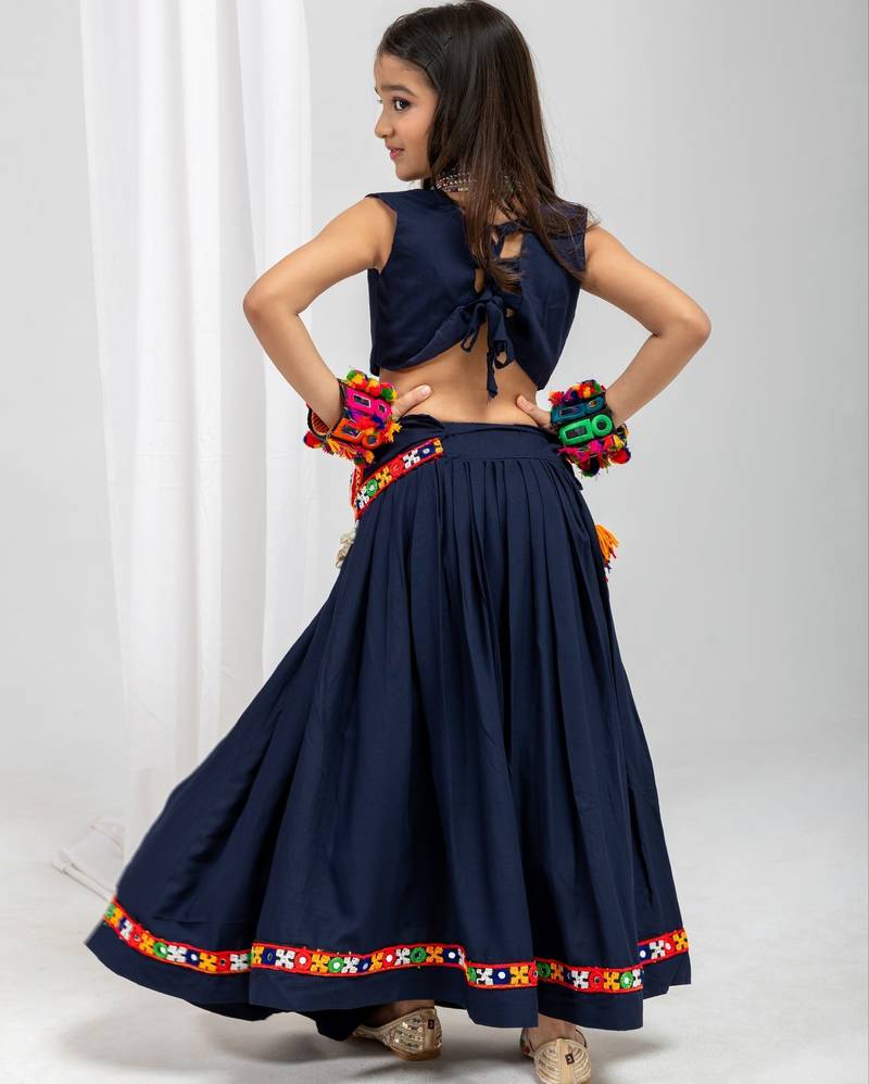 Navy blue navratri girls lehenga choli | rayon cotton kodi katchi work garba wear