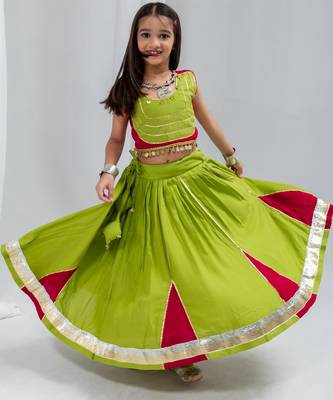 Parrot cherry navratri girls lehenga choli | rayon cotton gota patti garba wear 1