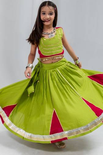 Parrot cherry navratri girls lehenga choli | rayon cotton gota patti garba wear