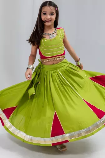 Parrot cherry navratri girls lehenga choli | rayon cotton gota patti garba wear