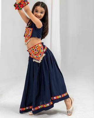 Navy blue navratri girls lehenga choli | rayon cotton kodi katchi work garba wear 3
