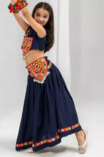 Navy blue navratri girls lehenga choli | rayon cotton kodi katchi work garba wear
