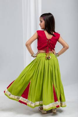 Parrot cherry navratri girls lehenga choli | rayon cotton gota patti garba wear 2