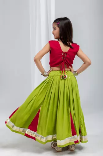 Parrot cherry navratri girls lehenga choli | rayon cotton gota patti garba wear