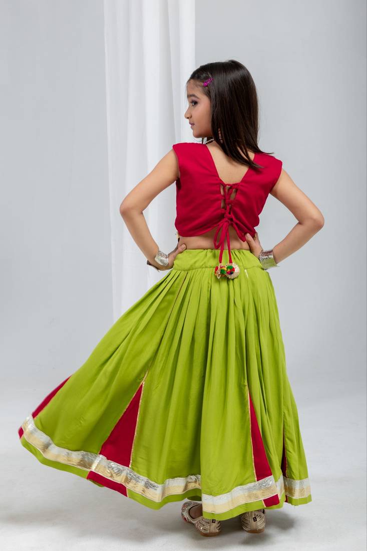 Parrot cherry navratri girls lehenga choli | rayon cotton gota patti garba wear