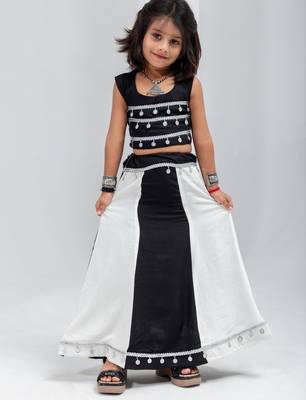 Black white navratri girls lehenga choli | rayon cotton sikka lace garba wear 1