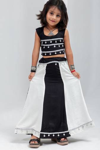 Black white navratri girls lehenga choli | rayon cotton sikka lace garba wear
