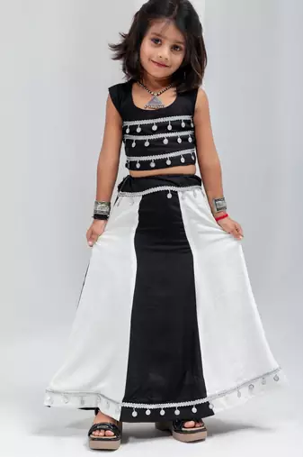 Black white navratri girls lehenga choli | rayon cotton sikka lace garba wear