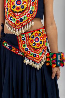 Navy blue navratri girls lehenga choli | rayon cotton kodi katchi work garba wear 4