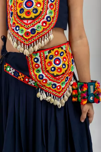 Navy blue navratri girls lehenga choli | rayon cotton kodi katchi work garba wear