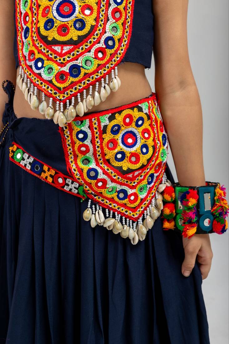 Navy blue navratri girls lehenga choli | rayon cotton kodi katchi work garba wear