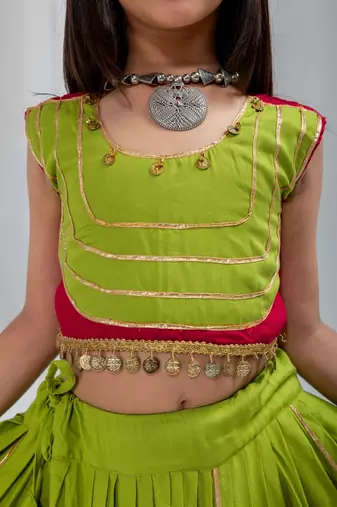 Parrot cherry navratri girls lehenga choli | rayon cotton gota patti garba wear