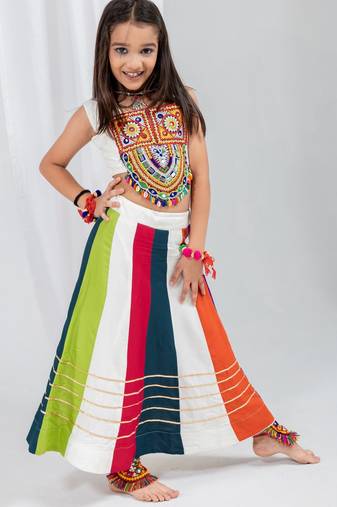 Navratri girls lehenga choli set | rayon cotton multi kali gota patti garba wear