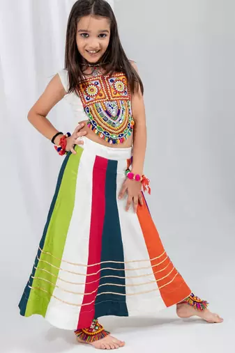 Navratri girls lehenga choli set | rayon cotton multi kali gota patti garba wear