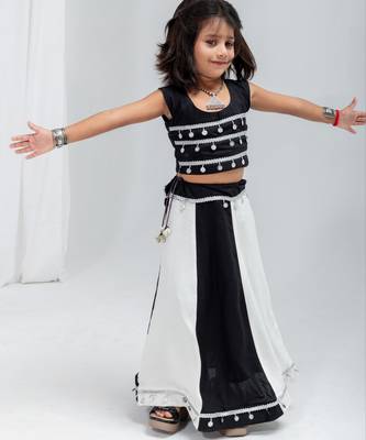 Black white navratri girls lehenga choli | rayon cotton sikka lace garba wear 3