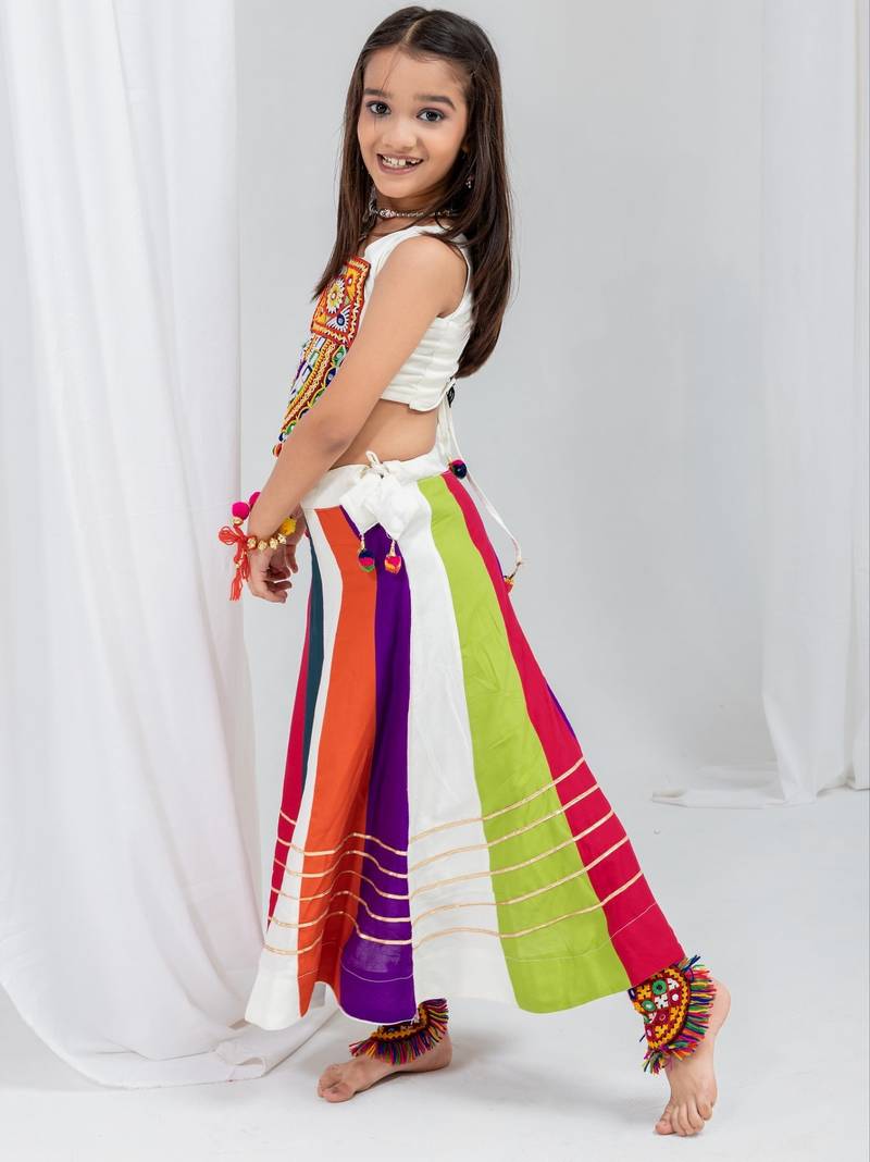 Navratri girls lehenga choli set | rayon cotton multi kali gota patti garba wear