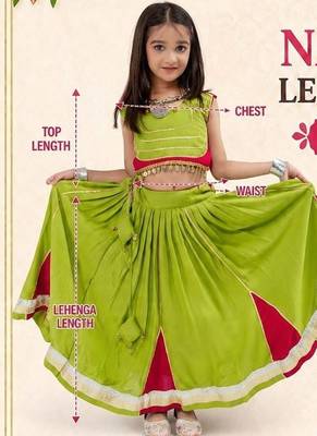 Parrot cherry navratri girls lehenga choli | rayon cotton gota patti garba wear 5