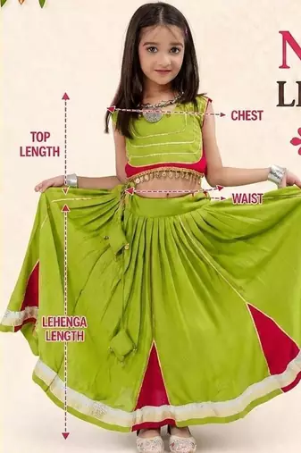Parrot cherry navratri girls lehenga choli | rayon cotton gota patti garba wear