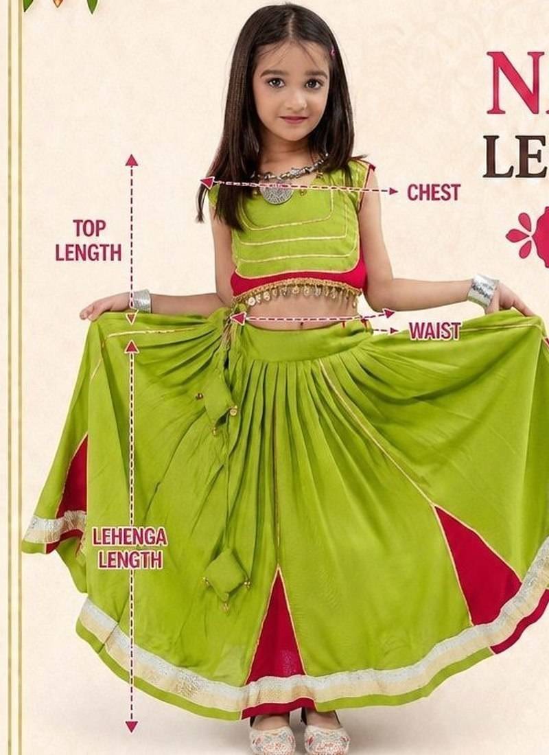Parrot cherry navratri girls lehenga choli | rayon cotton gota patti garba wear