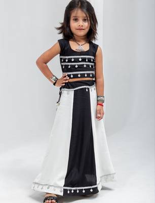 Black white navratri girls lehenga choli | rayon cotton sikka lace garba wear 4