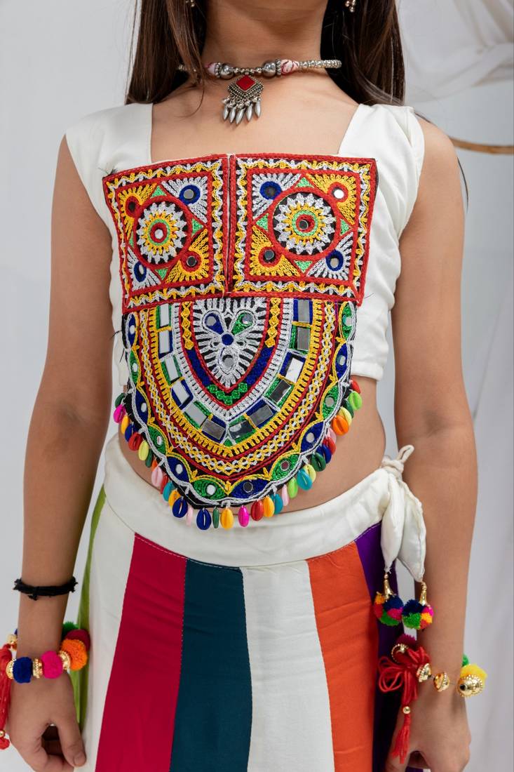 Navratri girls lehenga choli set | rayon cotton multi kali gota patti garba wear