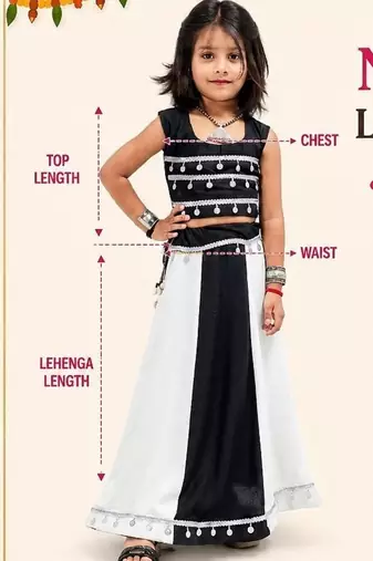 Black white navratri girls lehenga choli | rayon cotton sikka lace garba wear