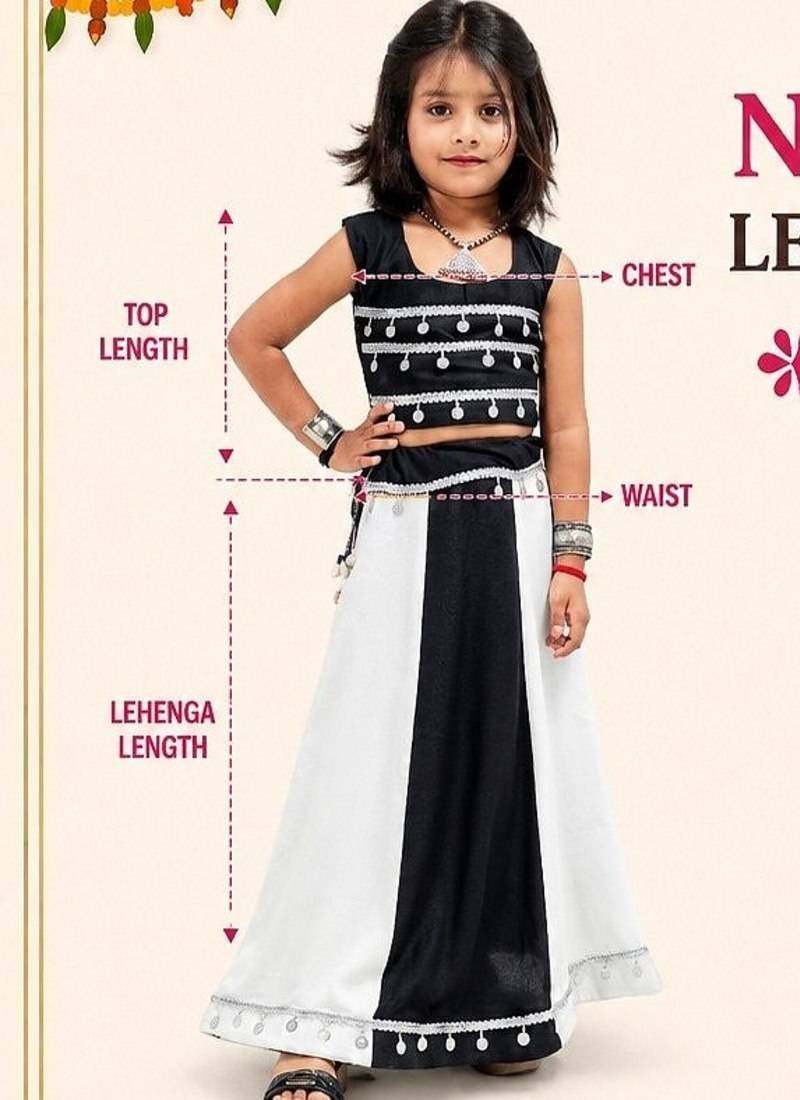 Black white navratri girls lehenga choli | rayon cotton sikka lace garba wear