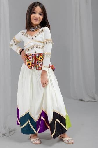 Off white navratri girls lehenga choli | rayon cotton gota patti mirror work