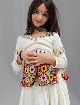 Off white navratri girls lehenga choli | rayon cotton gota patti mirror work 2