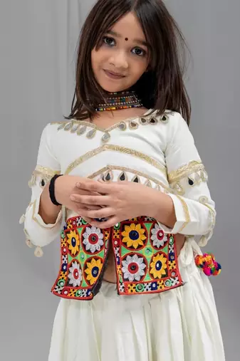 Off white navratri girls lehenga choli | rayon cotton gota patti mirror work