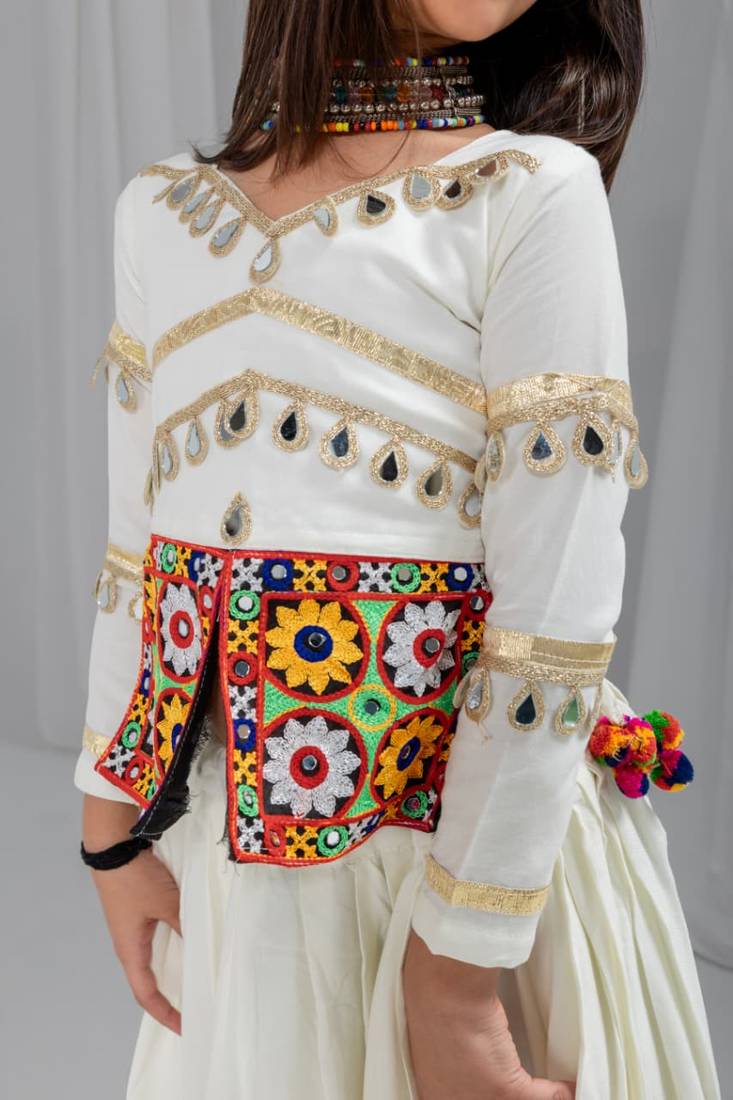 Off white navratri girls lehenga choli | rayon cotton gota patti mirror work